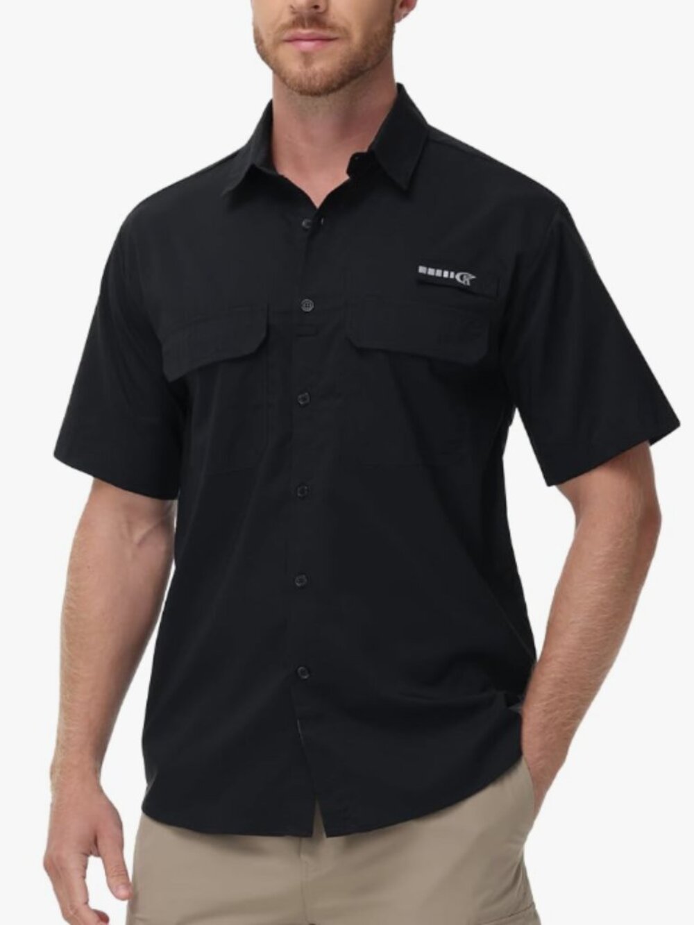 Satankud‎ Black Short-Sleeve Button-Up Fishing Shirt Size Large